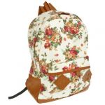 White Canvas Rucksack Vintage Flower Backpack School Campus Book Bag