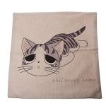 Cartoon Style Lovely Cat Chi's Sweet Home Crooked Neck and Smile Chi's Throw Pillow Case Decor Cushion Covers Square Beige Cotton Blend Linen
