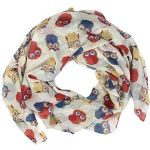 Owls Print Design All Season Lightweight Soft Scarves for Women (White cream)