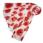 New Poppy Print Floral Scarf Remembrance Day Poppies Scarves Wrap Shawl (white with red poppys)