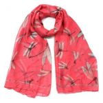 Colourful Large Dragonfly Printed Ladies Fashion Scarf (Coral Pink)