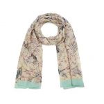 Vintage Style Large Scarf with Bird and Floral Blossom Print, Floaty Light Wrap Shawl