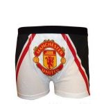 Mens Cotton Rich Manchester United FC Boxer Shorts Underwear (1 Pair) (L Waist 36-38inch (91-97cm)) (White/Black)