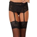 PARIELLA ULTRA SEXY WOMENS DEEP WIDE SILKY LACE RIBBON STRAP SUSPENDER BELT-BLACK-XL