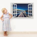 Wall Sticker Seaport Sky 3D window room decoration Decal Vinyl