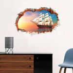 Wall sticker sea sailboat hole in the wall room decoration decal vinyl