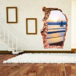 Wall Sticker Sea boat sunset wall opening room decoration Decal Vinyl