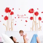 Wall sticker red plant flowers  much effort much prosperity room decoration decal vinyl