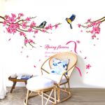 Wall sticker large magpie and peach blossom flowers room decal vinyl